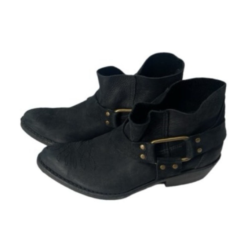 Anine Bing Black Leather Nubuck Moto Biker Harness Western Ankle Booties - 36